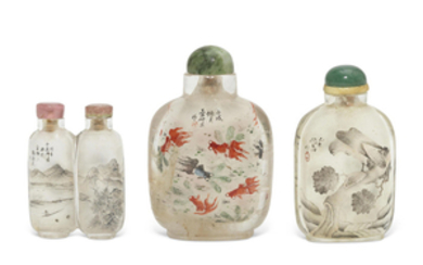 A GROUP OF THREE INSIDE-PAINTED GLASS SNUFF BOTTLES, 20TH CENTURY
