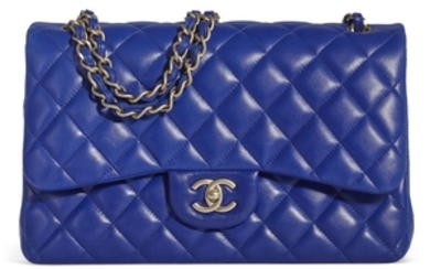 A BRIGHT BLUE LAMBSKIN LEATHER JUMBO DOUBLE FLAP BAG WITH BRUSHED GOLD HARDWARE, CHANEL, 2014