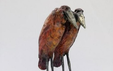 Bronze artwork of a couple of Marabou storks