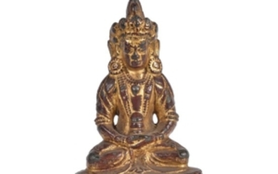 A Burmese lacquered and gilded bronze figure of Amitayus