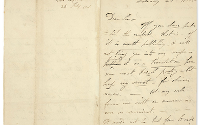 BYRON, George Gordon Noel, 6th Baron Byron (1788-1824). Lettre autographe signée (« B.N. ») à James Perry. 26 février 1816.