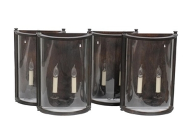 Charles Edwards, London, a set of four large bow fronted wall lanterns