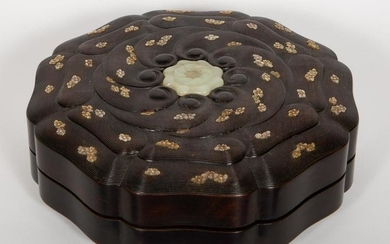 Chinese Zitan, Jade and Mother of Pearl Inlaid Box