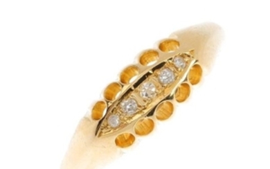 A diamond five-stone ring. The graduated single-cut