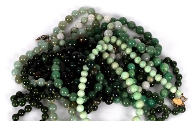 Eight hardstone bead necklaces, ranging in colour from