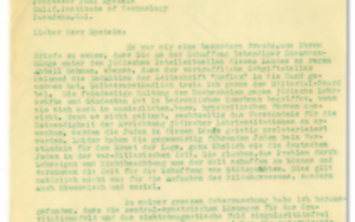 EINSTEIN, Albert (1879-1955). Typed letter signed (“A. Einstein”) to Paul Epstein, “White House, Old Lyme, Conn.”, 8 June 1935.