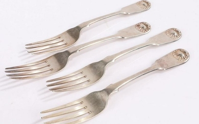 Four Victorian silver table forks, Newcastle 1839