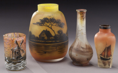 (4) French enameled glass vases