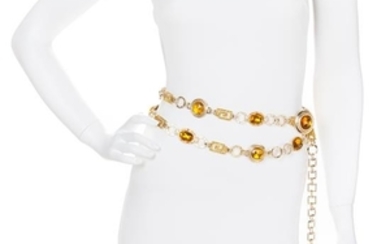 A Gianni Versace Amber Medallion and Rhinestone Greco Link Belt