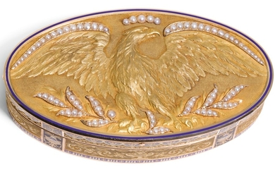 A GOLD, ENAMEL AND PEARL SNUFF BOX, RÉMOND, LAMY, MERCIER & CO., GENEVA, CIRCA 1814