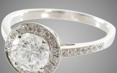Halo Diamond Engagement Ring | 14K White Gold | Vintage
