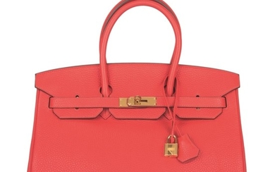 Hermès Rouge Pivoine Birkin 35cm of Clemence Leather with Gold Hardware