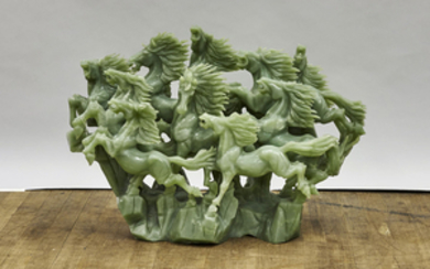 Large Chinese Carved Bowenite Horse Group