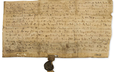 Medieval.- Quitclaim by John de Houghthon to William de Landon of ?Herdwilk and Joan his wife, 1328; and another, manuscripts in Latin, on vellum (2).