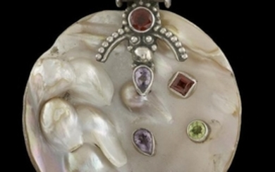 Mother-of-Pearl and Multi-Gem Set Pendant