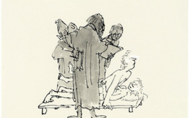 Quentin Blake (b. 1932), Doctors assessing people at the Seminary of Lovers