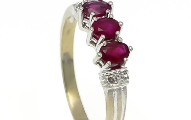 Ruby-brilliant-ring WG 585/000 with 3 oval fac. Rubies...