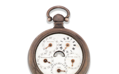 A silver key wind dual sided open face pocket watch with tidal and moon age indication