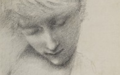 STUDY OF A FEMALE HEAD IN THE GARDEN COURT, Sir Edward Coley Burne-Jones, Bt., A.R.A., R.W.S.