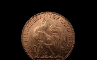 Une pièce en or de 20 FF au Coq 1908