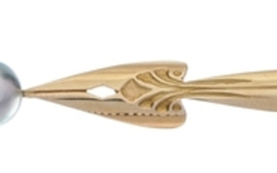 Gilbert Albert, pendentif bec de plume, or 750 serti d'une perle de culture