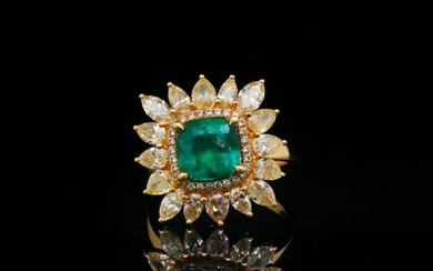 3.60ctw Yellow/White Diamond, 2.50ct Emerald 18K Ring