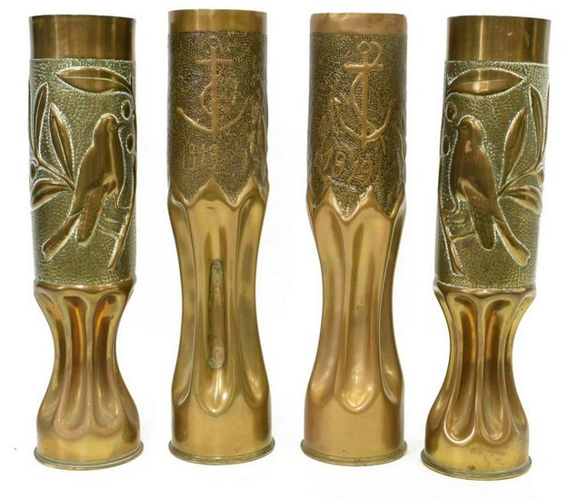 4) FRENCH WWI-ERA TRENCH ART ARTILLERY SHELL VASES