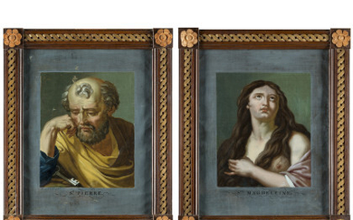 Clemens della Croce ( Burghausen 1782 - 1823 ) , Clemens della Croce "Saint Mary Magdalene" and "Saint Peter" oil on canvas, glasses dated 1795-1800 circa