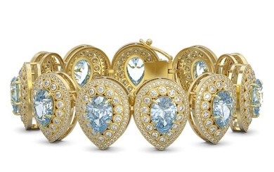 42.94 ctw Aquamarine & Diamond Victorian Bracelet 14K Yellow Gold