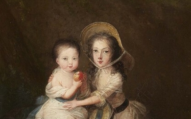 English School 18th century - Two Children with a Dog