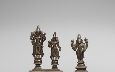 A South Indian bronze altar with Vishnu and Lakshmi and a Vishnu avatara. 17th/19th century