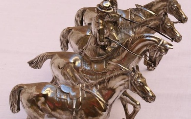 4P SET OF 1900 GERMAN STERLING SILVER HORSE RIDERS & HORSES