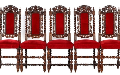 (-), 5 solid oak armchairs with stitching of...