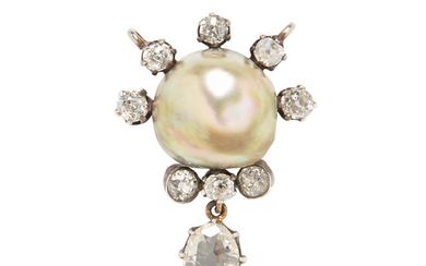 Antique Natural Pearl and Diamond Pendant