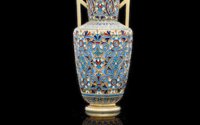 A SMALL SILVER-GILT AND ENAMEL VASE