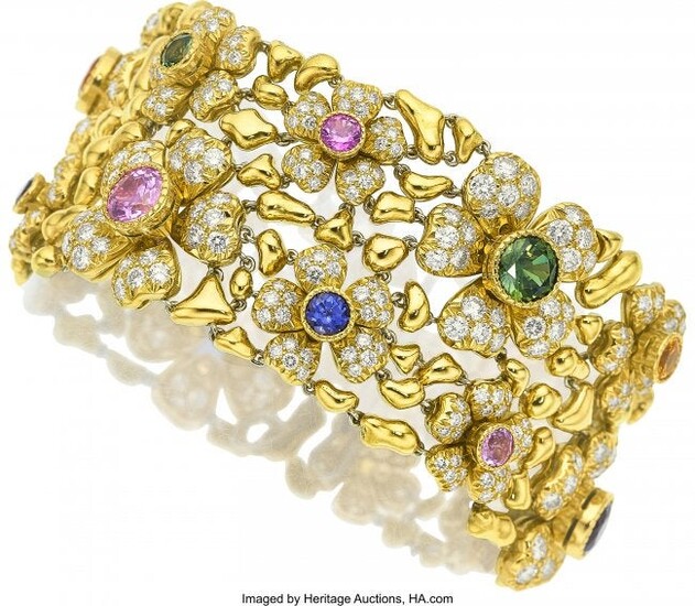 55132: Sapphire, Diamond, Gold Bracelet, Julius Cohen
