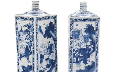 A PAIR OF BLUE AND WHITE GIN BOTTLES, 17TH CENTURY