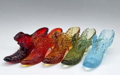 5pc Fenton Glass Cat Head Shoes, Hobnail and Daisy Dot