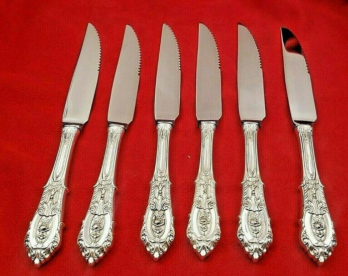 6 Rose Point Sterling Steak Knives