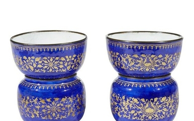A pair of Chinese enameled metal tea bowls and warming