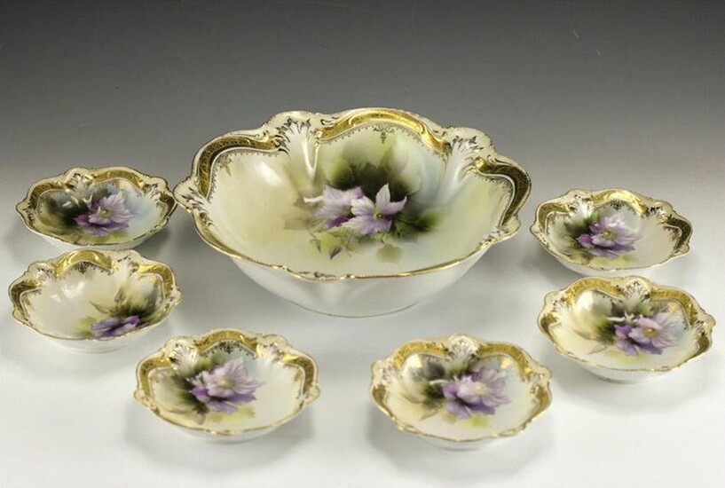 7 R S Prussia Porcelain Berry Serving & Small Bowls