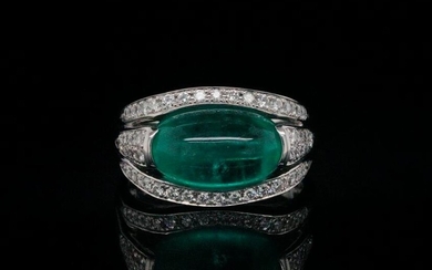 7.00ct Emerald, 0.65ctw Diamond and Platinum Ring