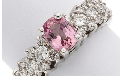 Pink Sapphire, Diamond, White Gold Ring The ring features...
