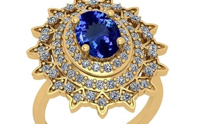 7.80 Ctw VS/SI1 Tanzanite And Diamond 18K Yellow Gold Vintage Style Wedding Ring