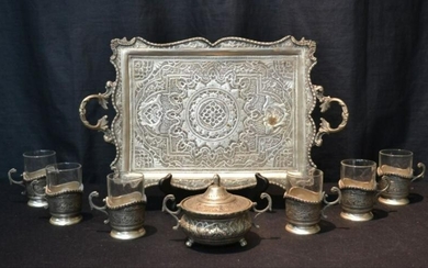 8 Pc. Engraved Silver Plated Tea Set