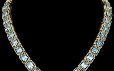 80.98 ctw Aquamarine & Diamond Micro Pave Halo Necklace 10k Yellow Gold