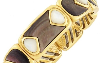 Gold and Gray and White Mother-of-Pearl Bangle Bracelet, Marina B