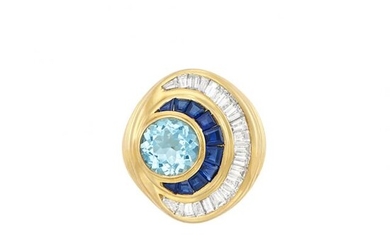 Gold, Aquamarine, Sapphire and Diamond Ring
