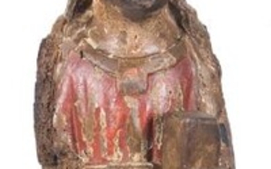 Saint. Carved and polychromed wooden sculpture.