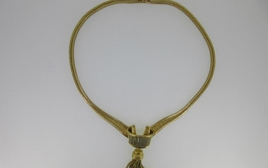 A 14ct gold collarette with pendant tassel